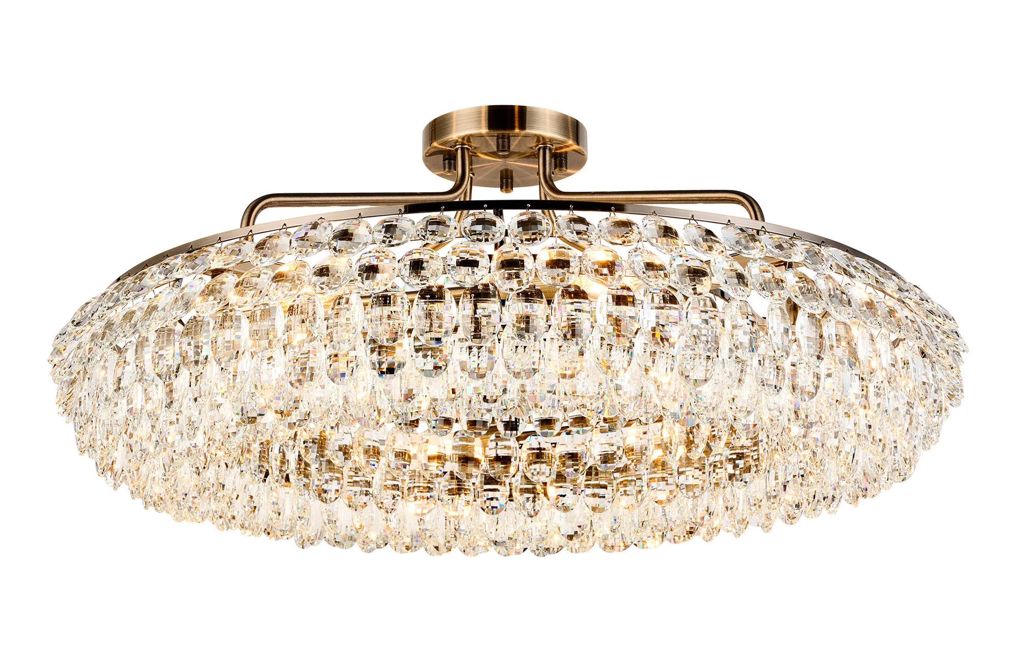 IL32932AB  Coniston 80cm Semi Flush Ring Ceiling, 8 Light E14, Antique Brass/Crystal Item Weight: 20kg
